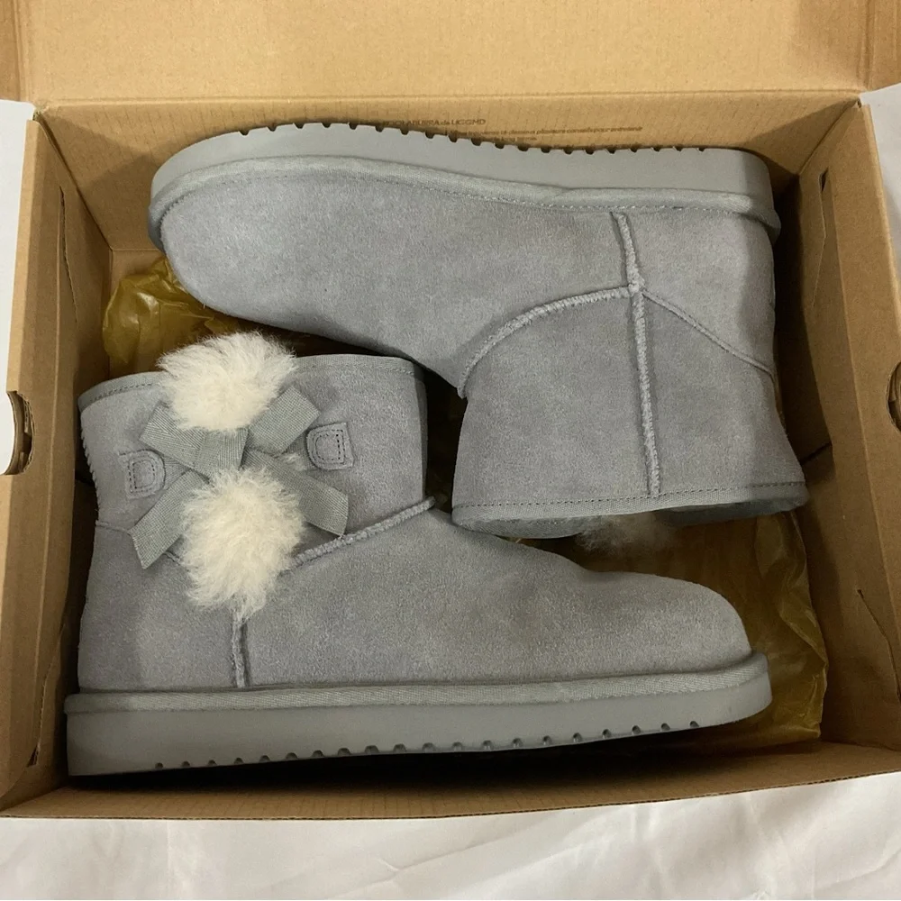 NWB Koolaburra Gray Ankle Boots with Pom Poms